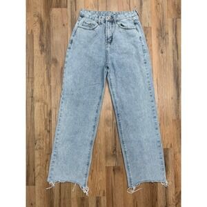 Princess Polly High Rise Straight Leg Jeans‎ Raw Hem Light Wash Size US 2